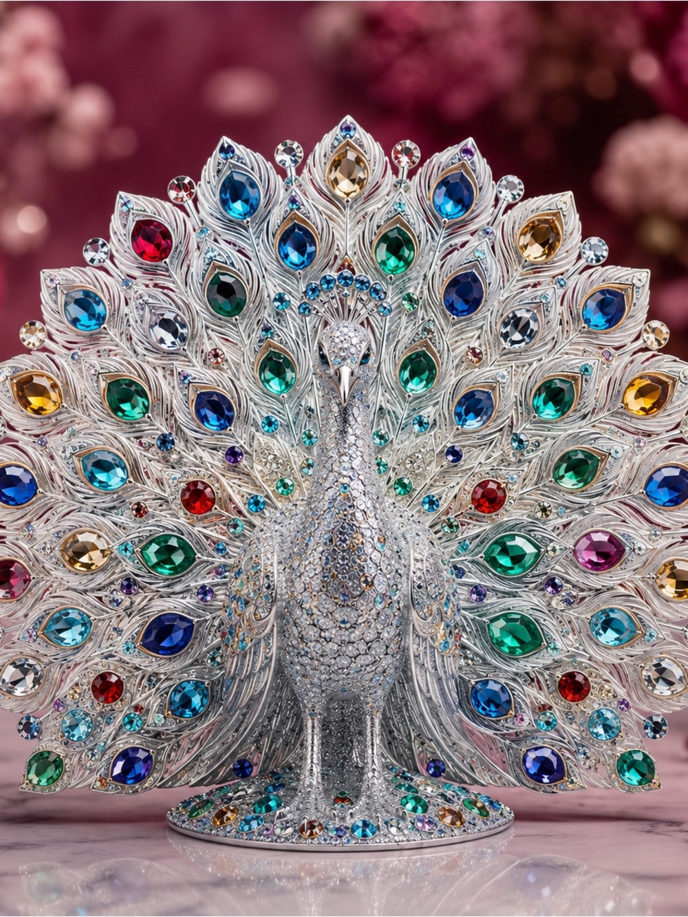 Crystal Peacock Figurine with Multicolor Gem Accents - Picture 5 of 5